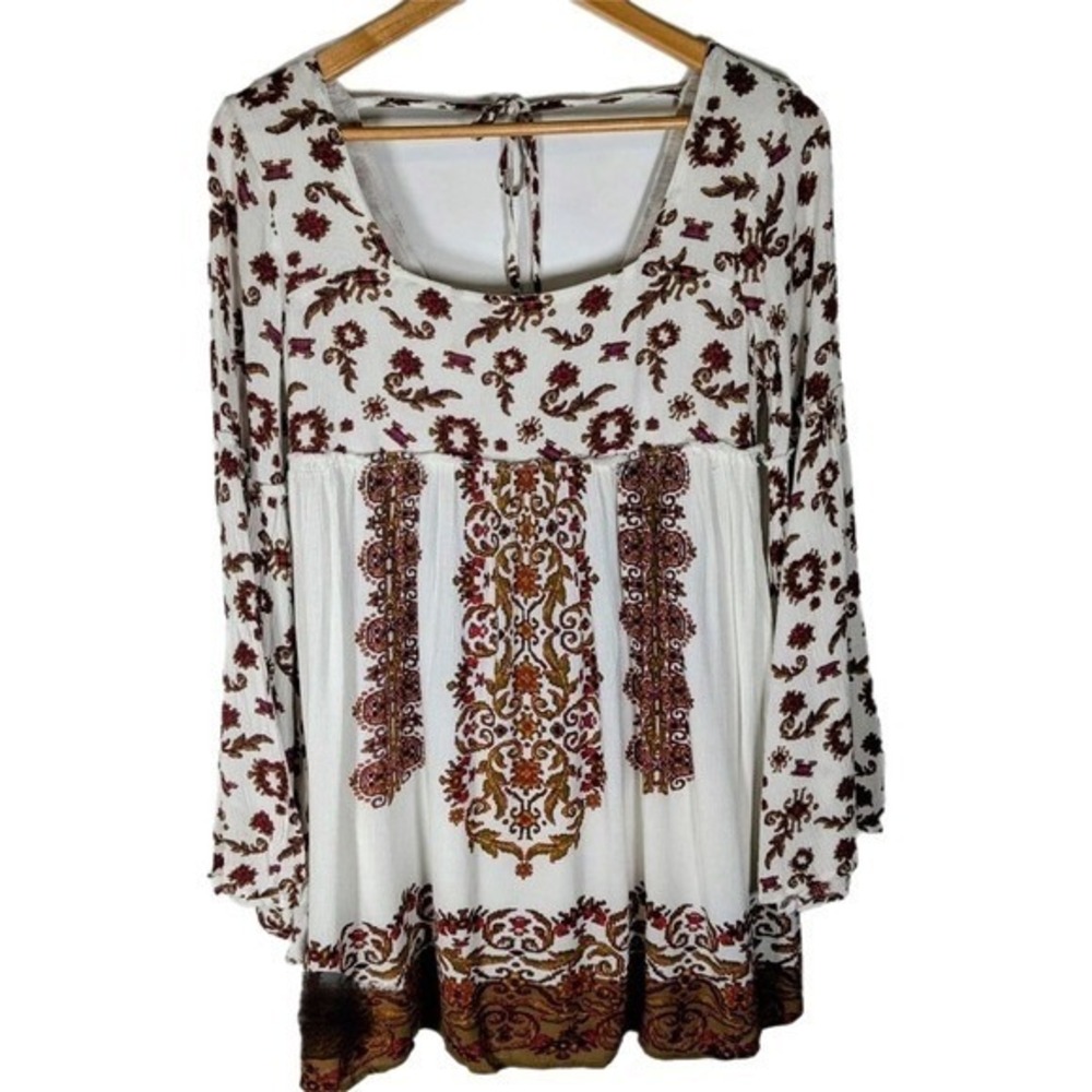 Vintage Free People Earthy tone Paisley  Empire-Waist Boho Tunic Dress
Size: M - Picture 4 of 8